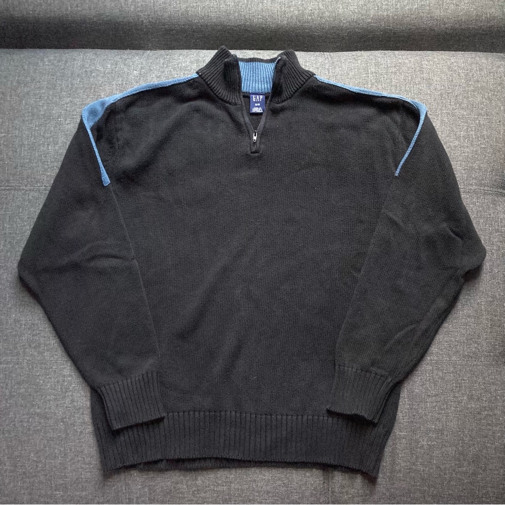 Vintage Y2K Gap Two tone Black Blue Quarter Zip Knit Sweater